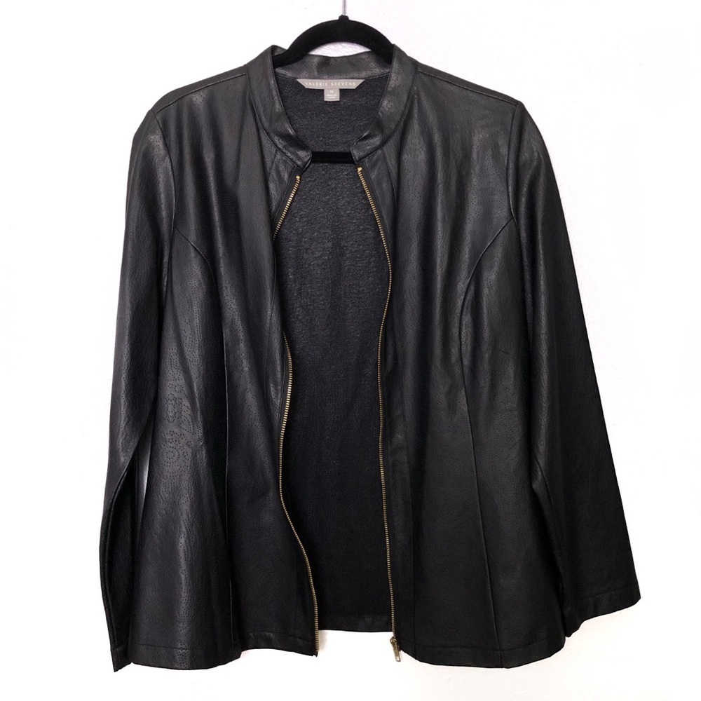 🌵Valerie Stevens Faux Leather Black Jacket Sz 10